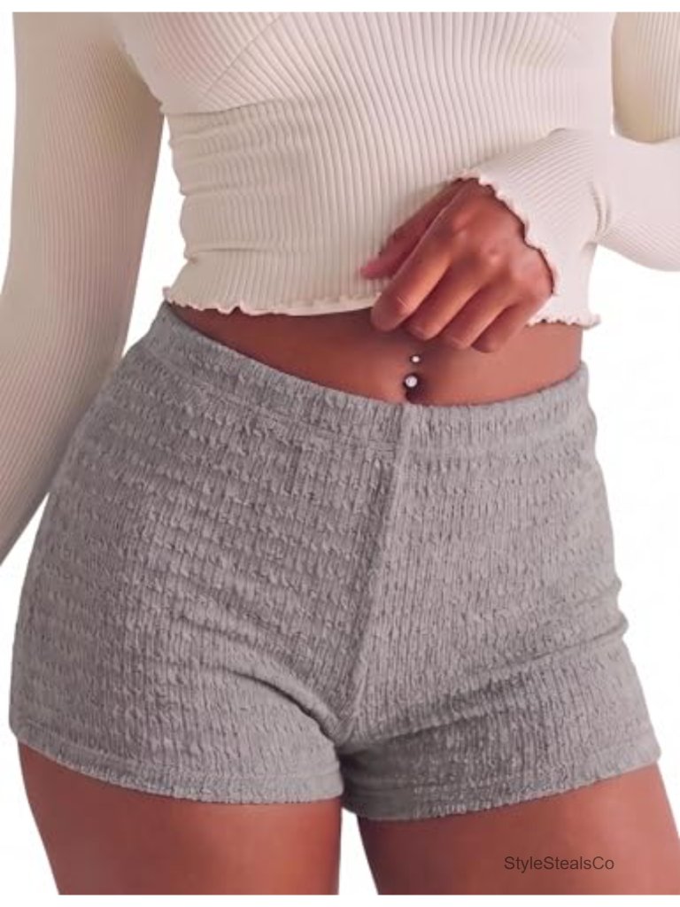 High Rise Popcorn Knit Pajama Shorts With Wide Waistband
